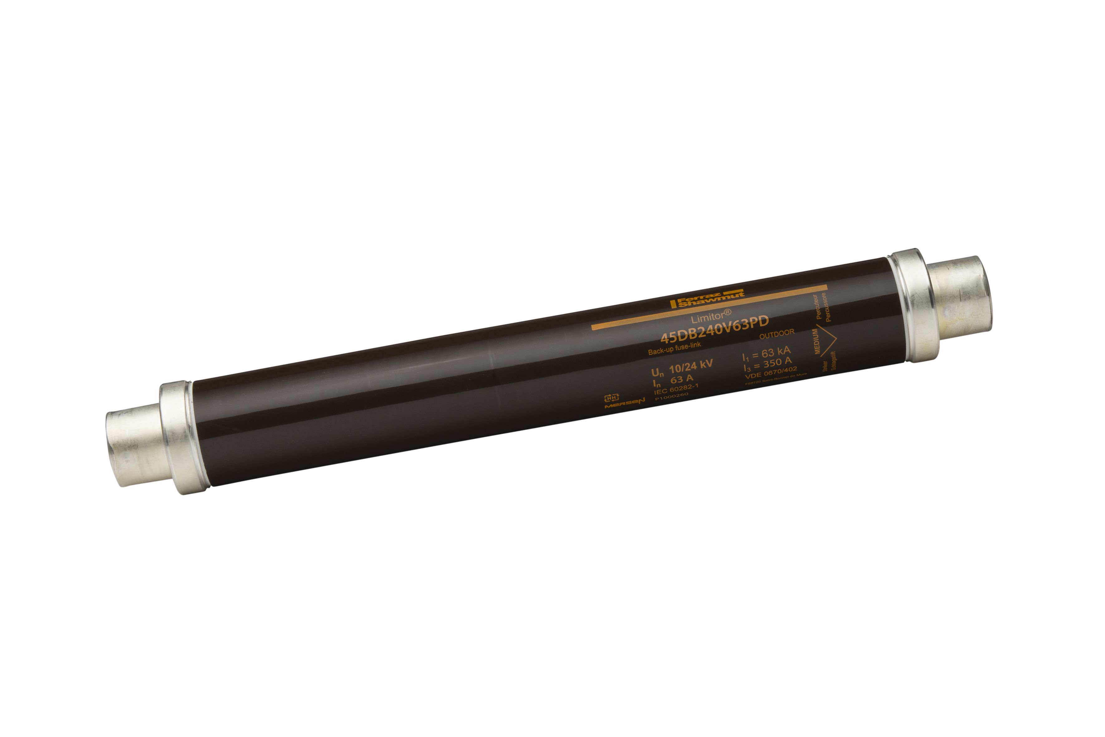 P1000260 - HV fuse, DIN 43625 , VDE0670 T402, 24kV 63A, 442mm, 45mm, medium striker 80N